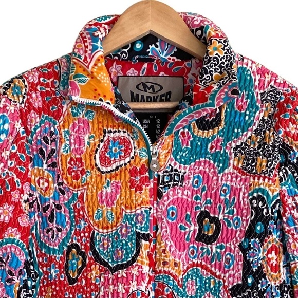MARKER Colorful Floral Stretchy Full Zip Outdoor Winter Ski Snow Jacket Size 12 - Picture 2 of 14